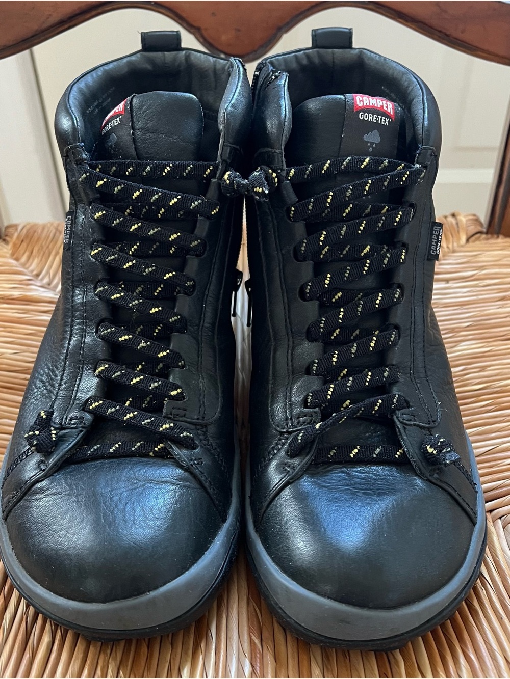 Camper Men’s Black Leather Chukka Boots with Yellow-Threaded Laces